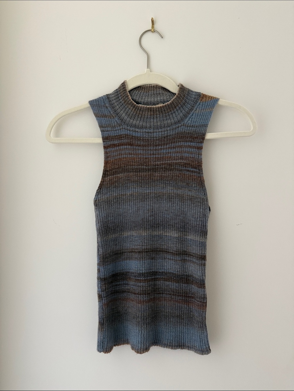 Paloma Wool Ribbed Mock Neck Sweater in Blue and Brown Heather